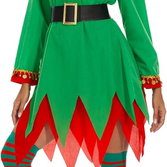 Higen Elf Costume for Women Deluxe Full 5 Pcs Set Christmas Elven Green Suit Adu - Picture 2 of 7